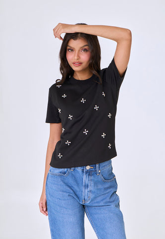 Mossimo Huxley Black Knits Top w/ Body Embellishment