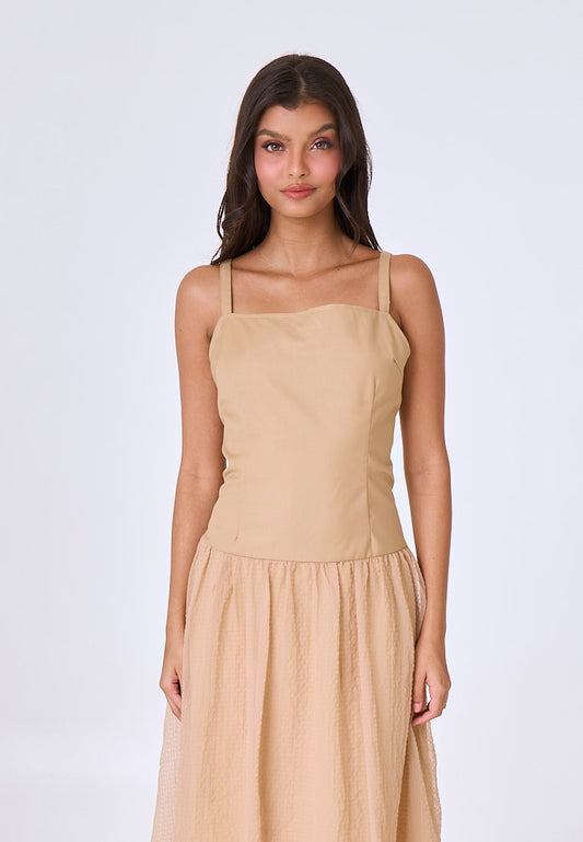 Mossimo Azalea Khaki Squared Neck Maxi Dress