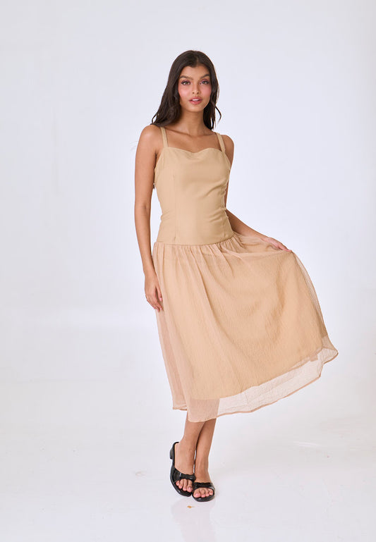 Mossimo Azalea Khaki Squared Neck Maxi Dress