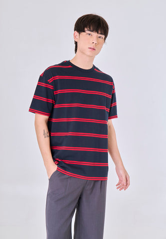 Mossimo Daxton Navy Red Stripes Urban Fit Tee