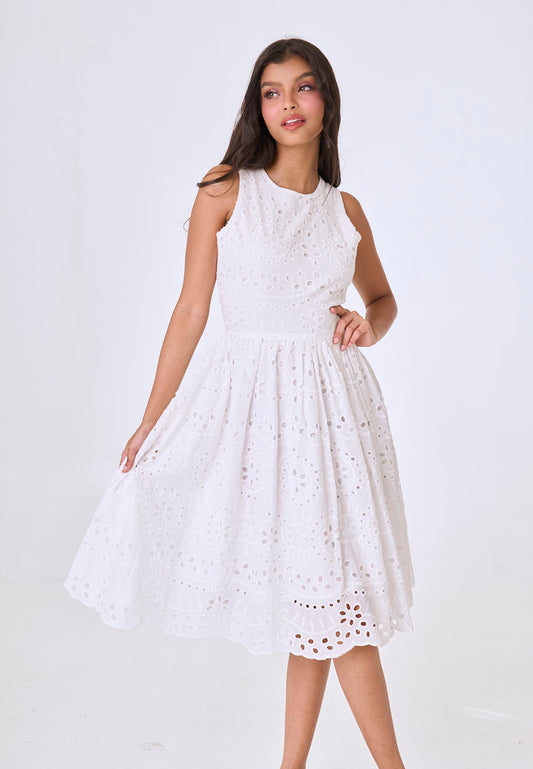 Mossimo Gabrielle White Summer Eyelet Midi Dress