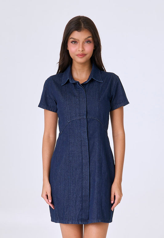 Mossimo Bellamy Dark Blue Denim Cropped Shoulder Mini Dress