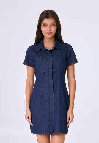 Mossimo Bellamy Dark Blue Denim Cropped Shoulder Mini Dress