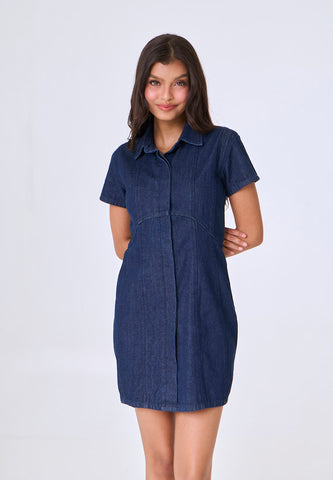 Mossimo Bellamy Dark Blue Denim Cropped Shoulder Mini Dress