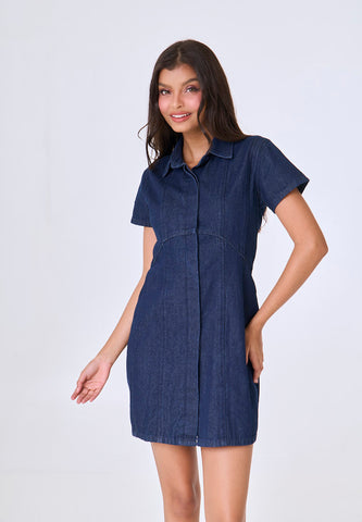 Mossimo Bellamy Dark Blue Denim Cropped Shoulder Mini Dress