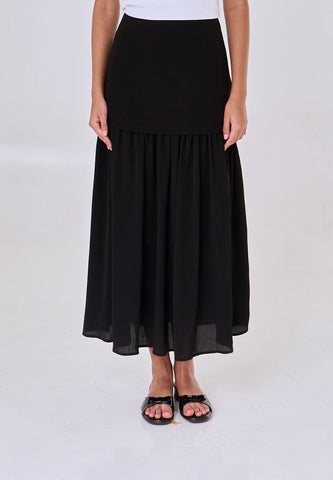 Mossimo Liora Black Combine Shirred Long Skirt