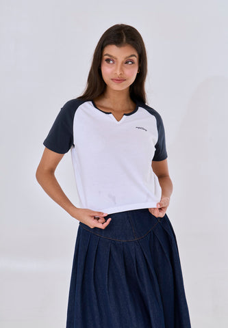 Mossimo Kiana White Raglan Classic Cropped Fit Tee