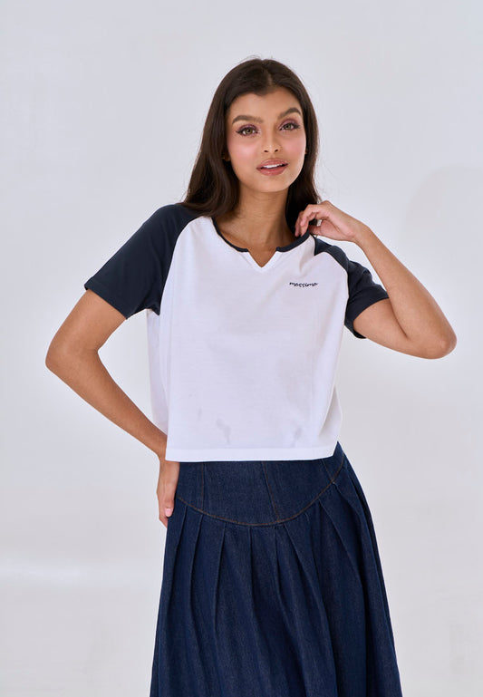 Mossimo Kiana White Raglan Classic Cropped Fit Tee