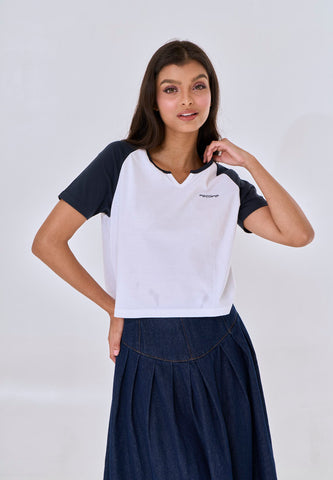 Mossimo Kiana White Raglan Classic Cropped Fit Tee