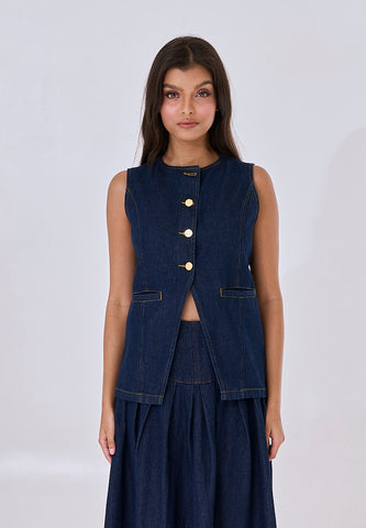 Mossimo Elara Dark Blue Denim Vest Vintage Fit Top