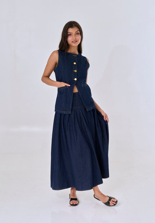 Mossimo Elara Dark Blue Denim Vest Vintage Fit Top