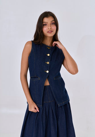 Mossimo Elara Dark Blue Denim Vest Vintage Fit Top