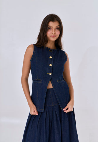 Mossimo Elara Dark Blue Denim Vest Vintage Fit Top