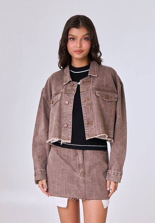 Mossimo Maddox Choco Boxy Cropped Denim Jacket