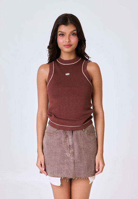 Mossimo Collins Dark Brown Halter Knit Top
