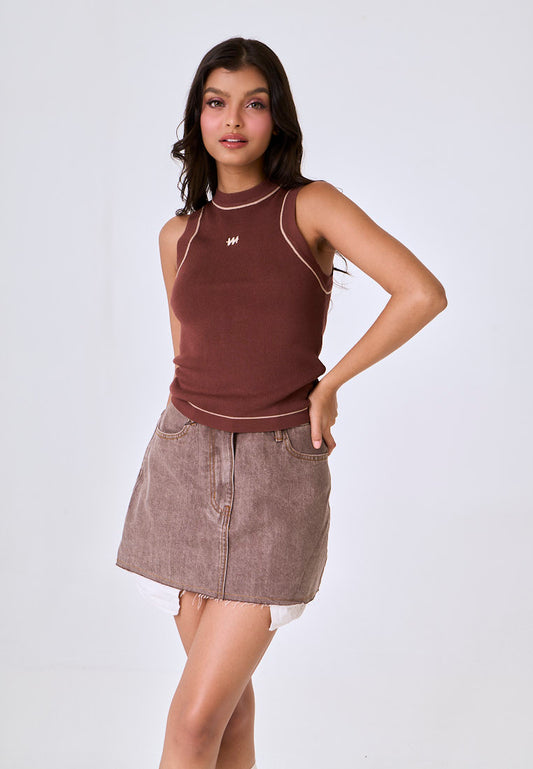 Mossimo Collins Dark Brown Halter Knit Top