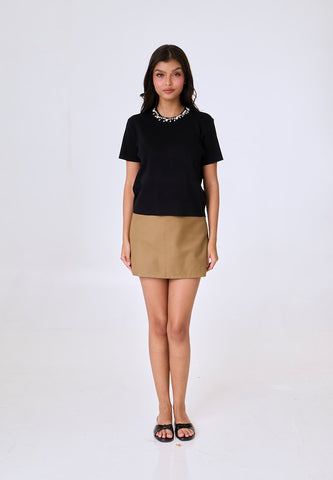 Mossimo Vesper Black Knits Top w/ Collar Beads