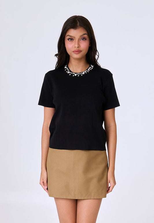 Mossimo Vesper Black Knits Top w/ Collar Beads