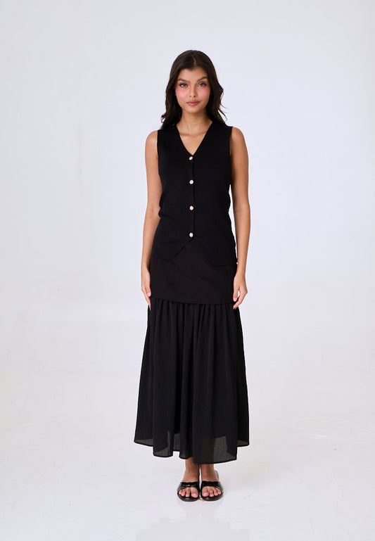 Mossimo Liora Black Combine Shirred Long Skirt