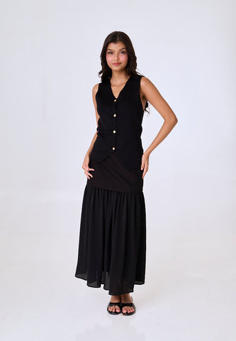 Mossimo Liora Black Combine Shirred Long Skirt
