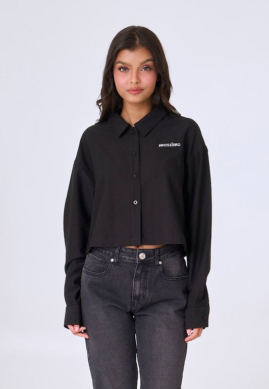Mossimo Gracelyn Black Woven Classic Cropped Textured Polo