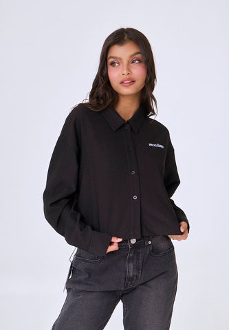Mossimo Gracelyn Black Woven Classic Cropped Textured Polo