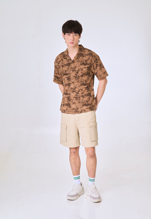 Mossimo Arjun Brown Classic Printed Woven Short Sleeves