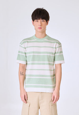 Mossimo Elion Green White Round Neck Classic Stripes Top