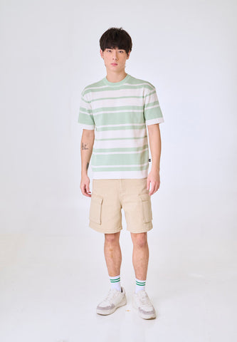 Mossimo Elion Green White Round Neck Classic Stripes Top
