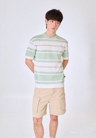 Mossimo Elion Green White Round Neck Classic Stripes Top