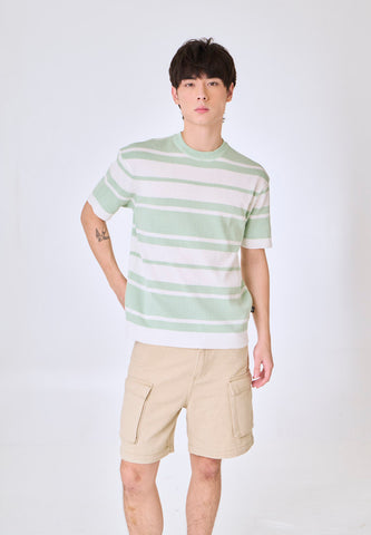 Mossimo Elion Green White Round Neck Classic Stripes Top