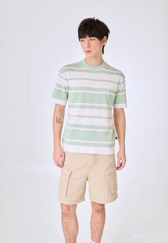 Mossimo Elion Green White Round Neck Classic Stripes Top