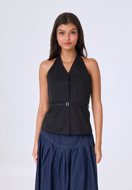 Mossimo Demi Black Woven Office Halter Top