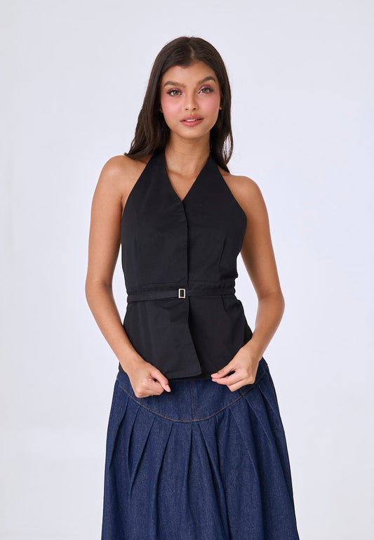 Mossimo Demi Black Woven Office Halter Top