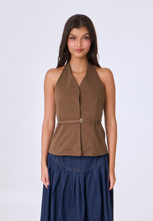 Mossimo Demi Olive Woven Office Halter Top