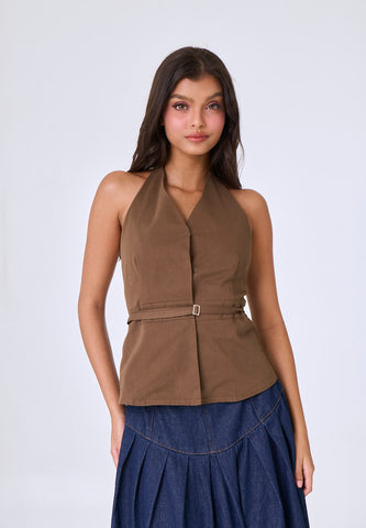 Mossimo Demi Olive Woven Office Halter Top