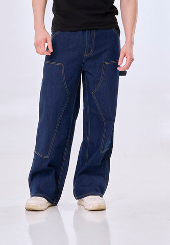 Mossimo Theodore Dark Blue Straight Fit Mid Rise Contrast Stitch Pants