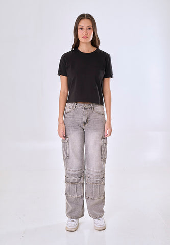 Mossimo Esme Gray Loose Mid Rise Cargo Denim Pants