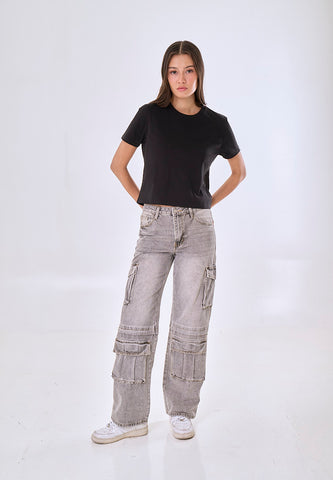 Mossimo Esme Gray Loose Mid Rise Cargo Denim Pants