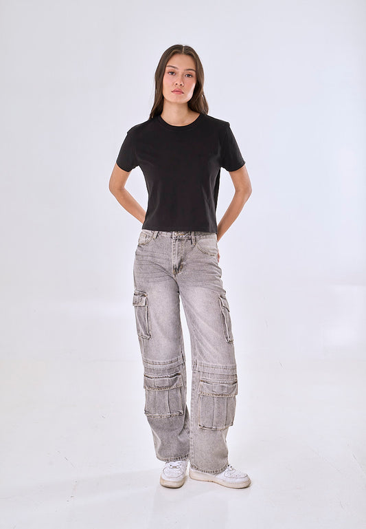 Mossimo Esme Gray Loose Mid Rise Cargo Denim Pants