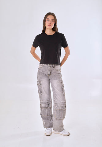 Mossimo Esme Gray Loose Mid Rise Cargo Denim Pants