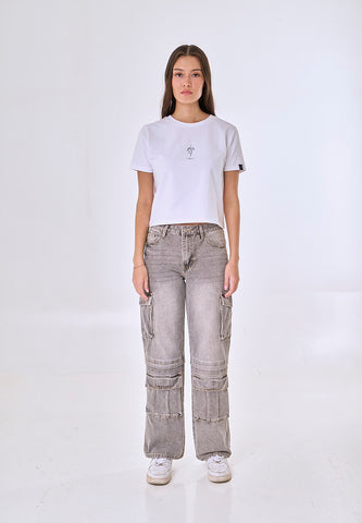 Mossimo Calith White Floral Classic Cropped Fit Tee