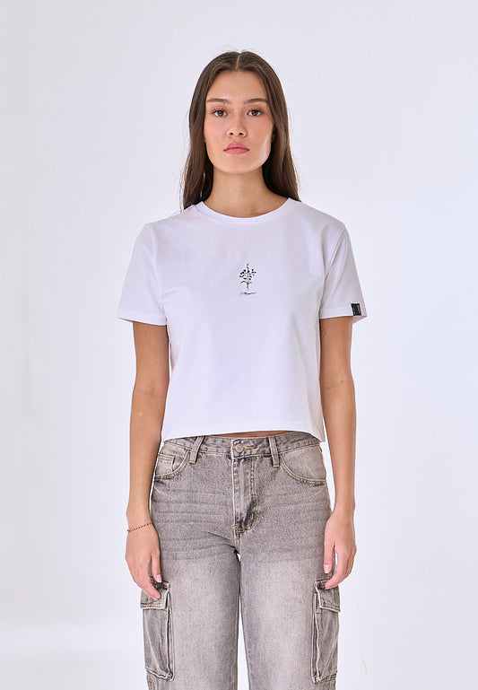 Mossimo Calith White Floral Classic Cropped Fit Tee