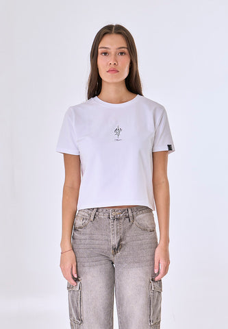 Mossimo Calith White Floral Classic Cropped Fit Tee