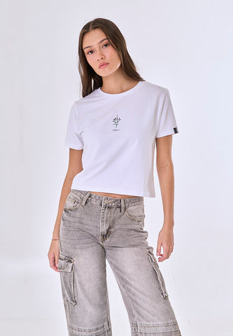 Mossimo Calith White Floral Classic Cropped Fit Tee