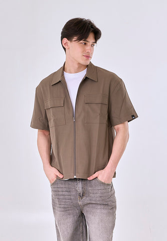 Mossimo  Cesar Brown Button Down Boxy Woven Short Sleeves w/Flap Pocket