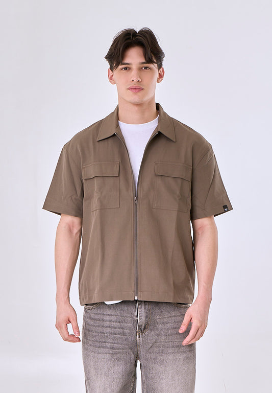 Mossimo  Cesar Brown Button Down Boxy Woven Short Sleeves w/Flap Pocket