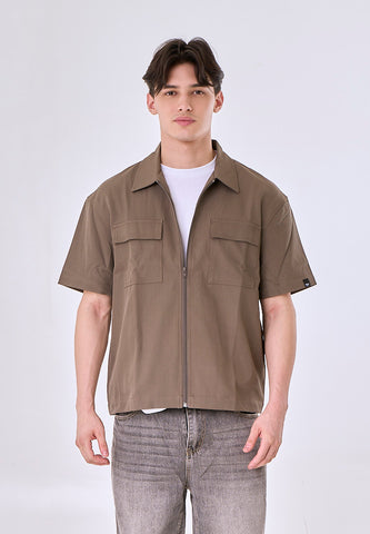 Mossimo  Cesar Brown Button Down Boxy Woven Short Sleeves w/Flap Pocket