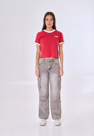 Mossimo Lioren Red Classic Cropped Fit Tee