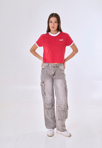Mossimo Lioren Red Classic Cropped Fit Tee